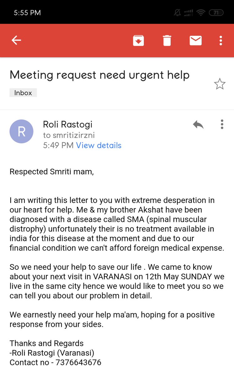 We earnestly need your help ma'am, hoping for a positive response from your sides. #SMA #raredisease #needhelpmodiji #righttohealth #righttolive #fightagainstsma  #bringspinraza @SushmaSwaraj #needurgentmedicalhelp #biogen
@PiyushGoyal @narendramodi @smritiirani @WomensHealthMag