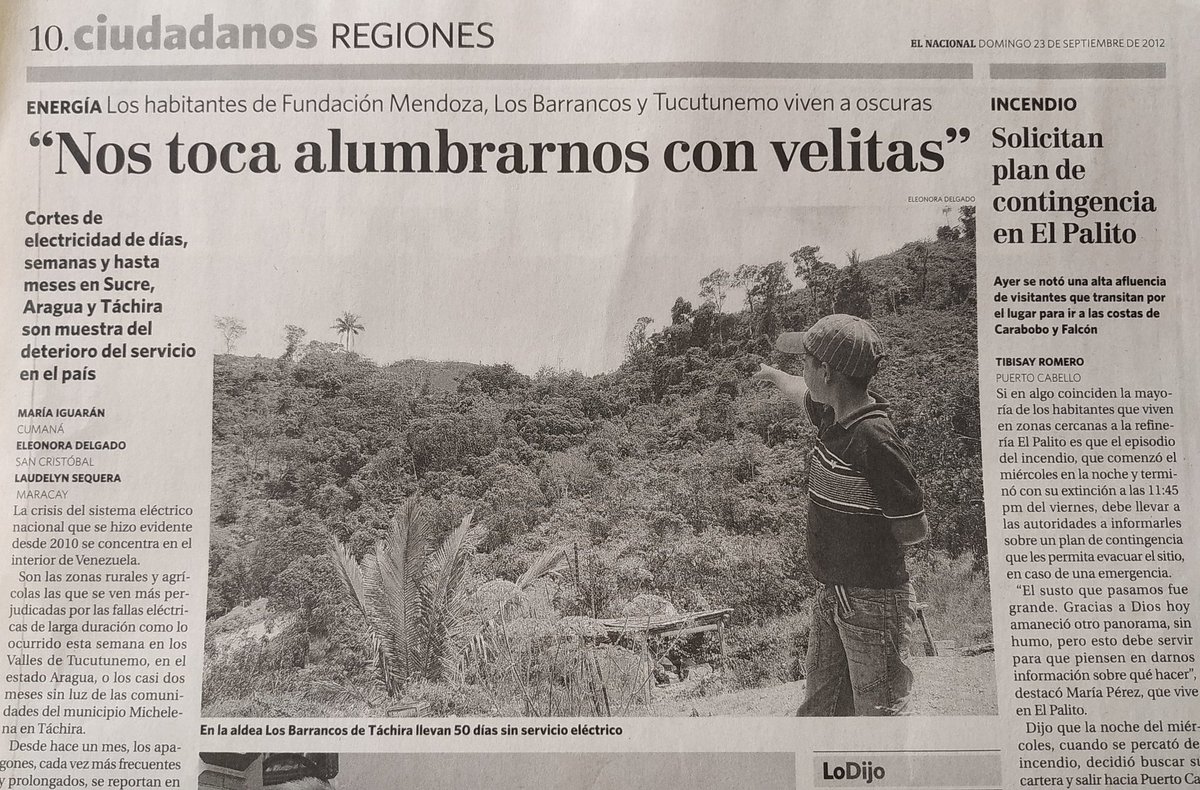 LuisCarlos's tweet image. Noticia de septiembre 2012:
Comunidades, sobre todo rurales, que sufrían cortes eléctricos de días, semanas y meses.