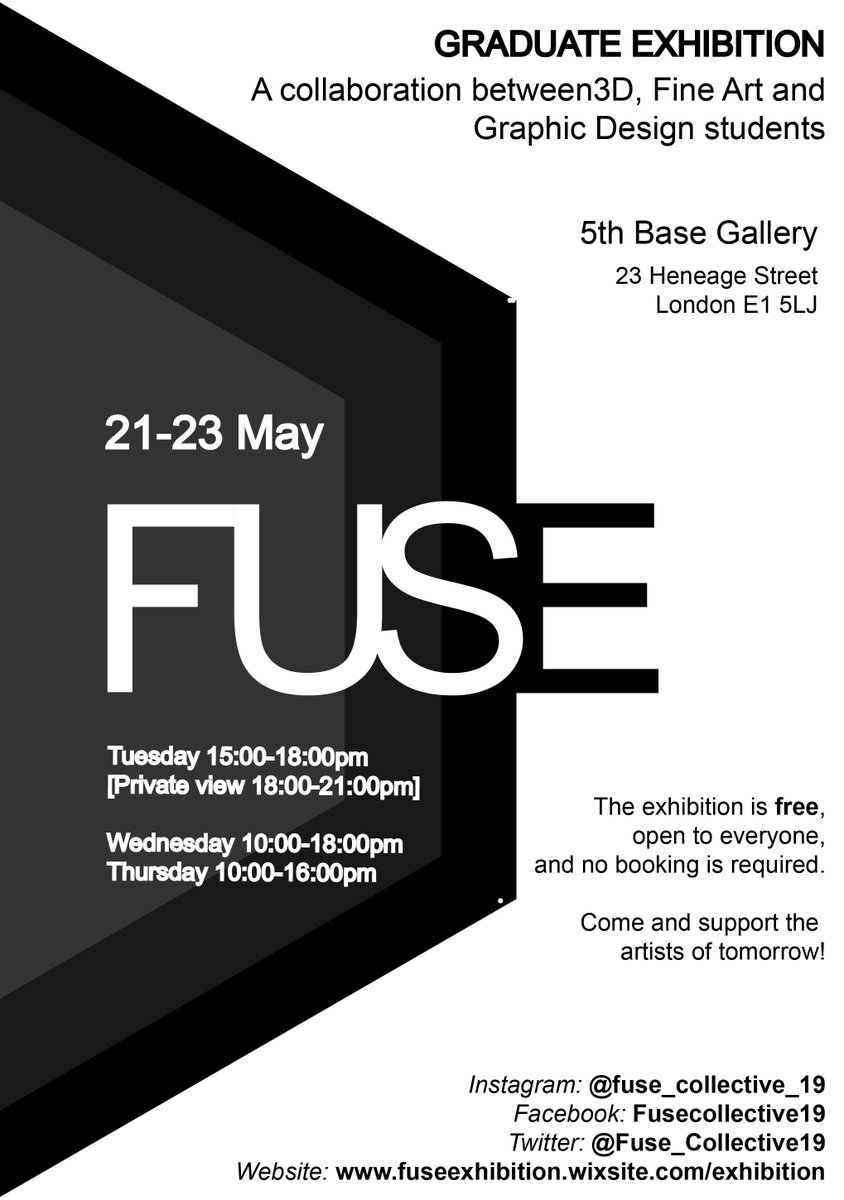 FCollective19's tweet photo. Apologies everyone! The post regarding the leaflet design did not have all the full details of our exhibition on, this one has been updated and re-finalised. 🙂

Keep the dates for the diary and will hopefully see you all soon at #5thbasegallery.!! https://t.co/mpGIMhSawV