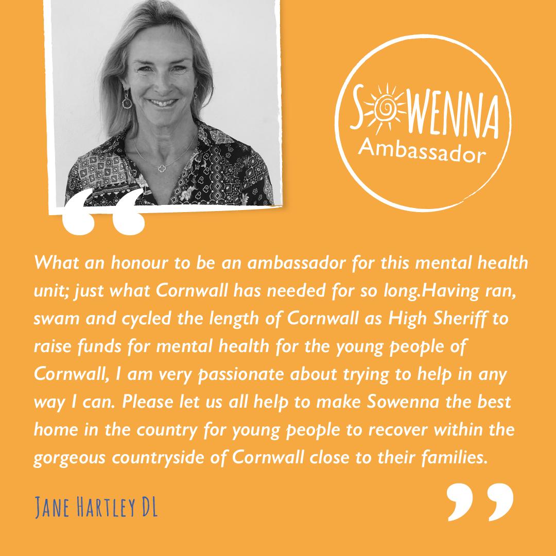 SowennaAppeal's tweet photo. Being chairman of @Cornwall_CF and having successfully raised funds for young people with mental health conditions during her position as High Sheriff of Cornwall, we are delighted to have Jane Hartley as one of our Sowenna Ambassadors. #mentalhealth #cornwall #sowenna https://t.co/g02jtqM7Cc