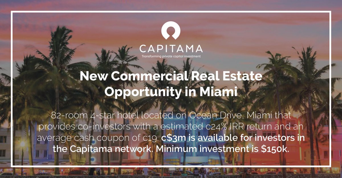 Capital at Risk. <a href="/capitama/">Capitama</a> has a new commercial #RealEstate opportunity in an 82-room 4-star hotel located on Ocean Drive, #Miami. c£3m available to #investors in the Capitama network and the min #investment is $150k. Register and read more: capitama.com #HNWI #UHNWI