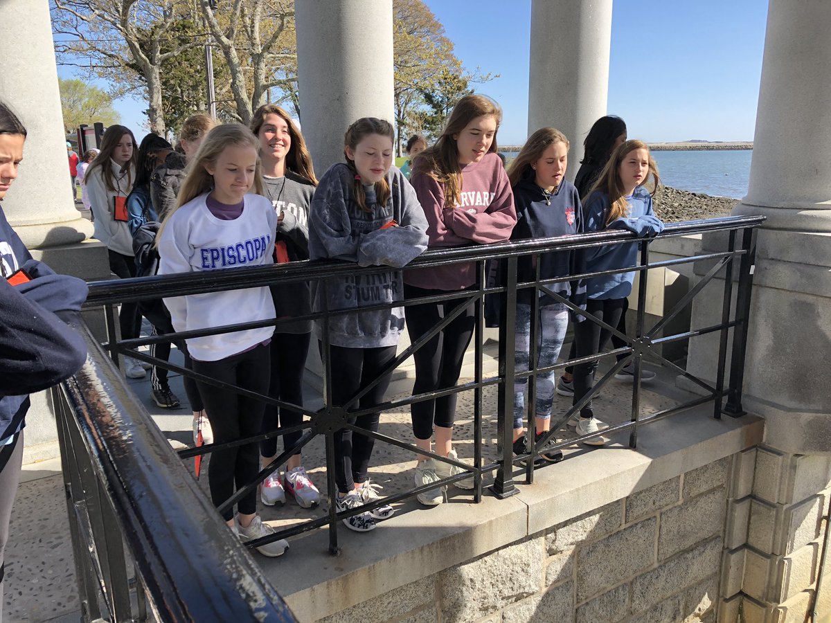 First stop on Day three of the @SFESHouston 8th grade class trip to #Boston was to #plimothplantation and #Plimothrock.