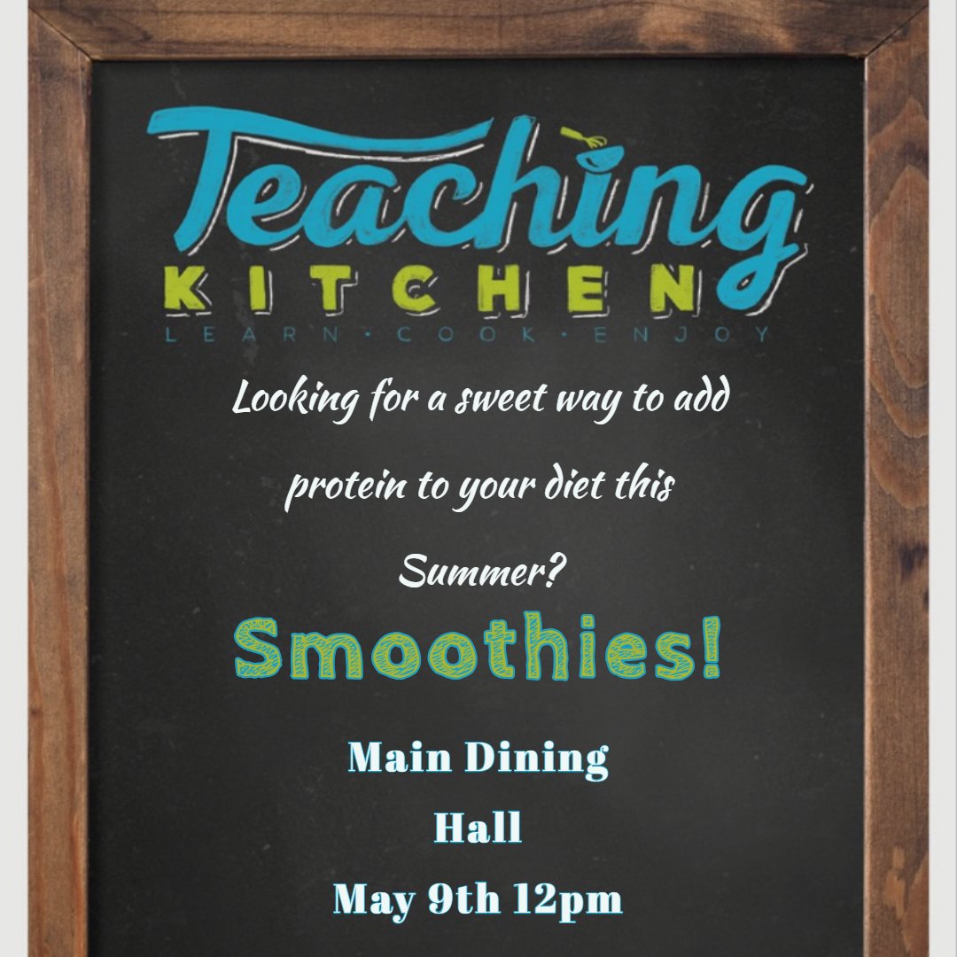 PC_EATS's tweet image. It's Smoothie Time at D-Hall with this special Teaching Kitchen! Learn how to make protein packed smoothies perfect for the summer. Main Dining Hall, Today, May 9th at 12 noon!