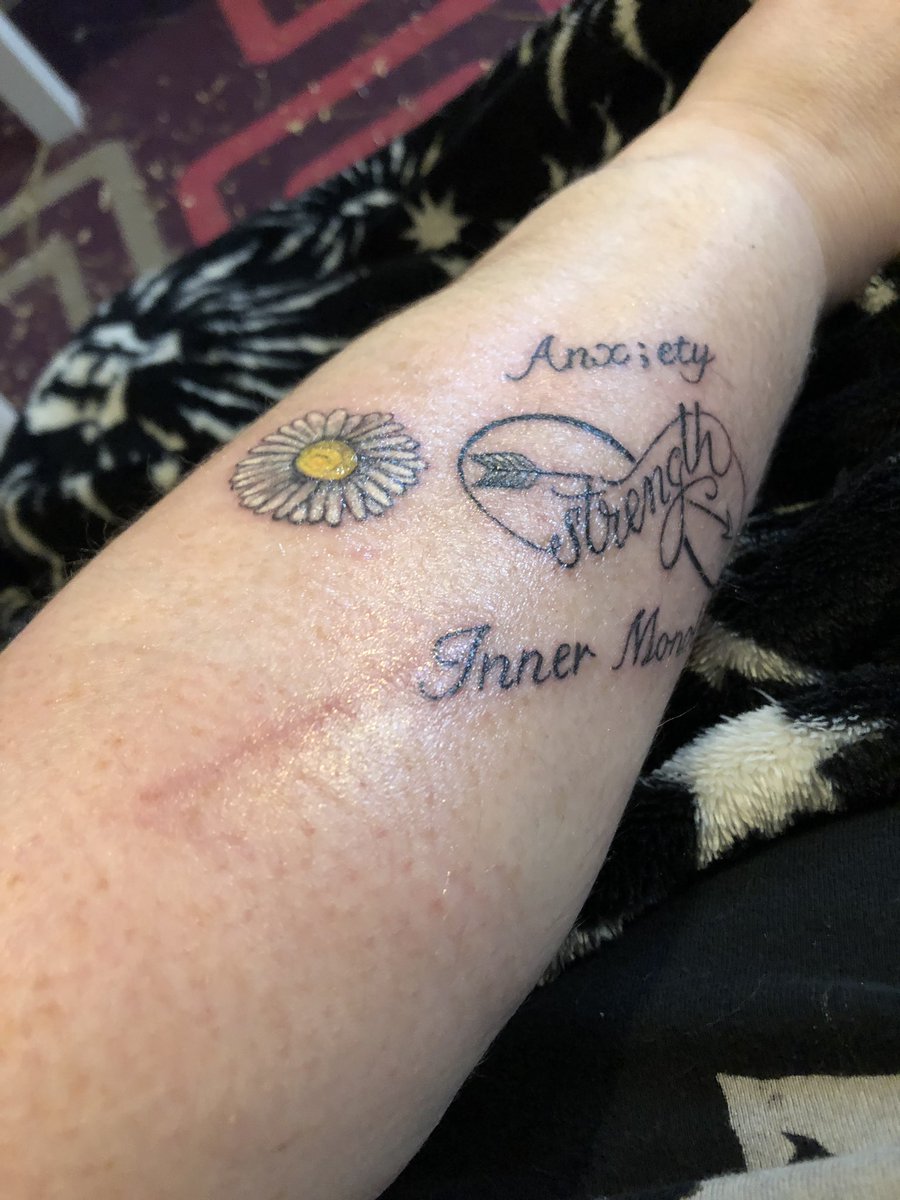 Huliasgem's tweet photo. I did it. Got my @juliamichaels inspired tattoo today &amp; I love it so much. Daisy because I think it’s a happy flower. Anxiety for the song/lyrics &amp; because I suffer with it a lot. The “I” as a semi colon for mental health awareness. Inner monologue for the album + https://t.co/LMACfU2dmF