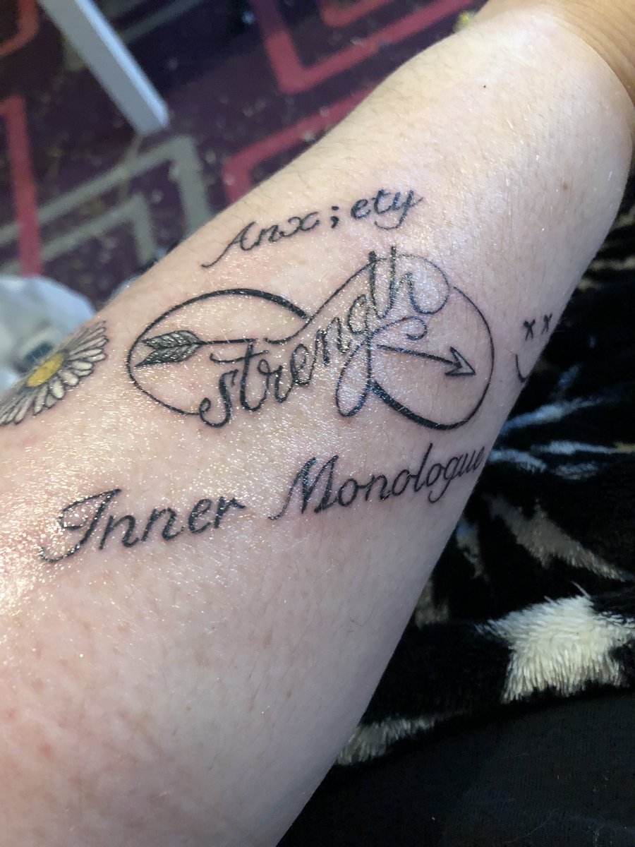 Huliasgem's tweet photo. I did it. Got my @juliamichaels inspired tattoo today &amp; I love it so much. Daisy because I think it’s a happy flower. Anxiety for the song/lyrics &amp; because I suffer with it a lot. The “I” as a semi colon for mental health awareness. Inner monologue for the album + https://t.co/LMACfU2dmF