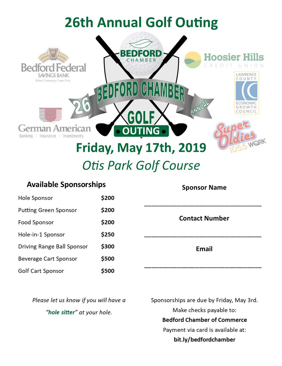 Get your forms in now for the 26th Annual Bedford Chamber Golf Outing, next week at Otis Park Golf Course.
#BedfordChamber #Golf #Follow