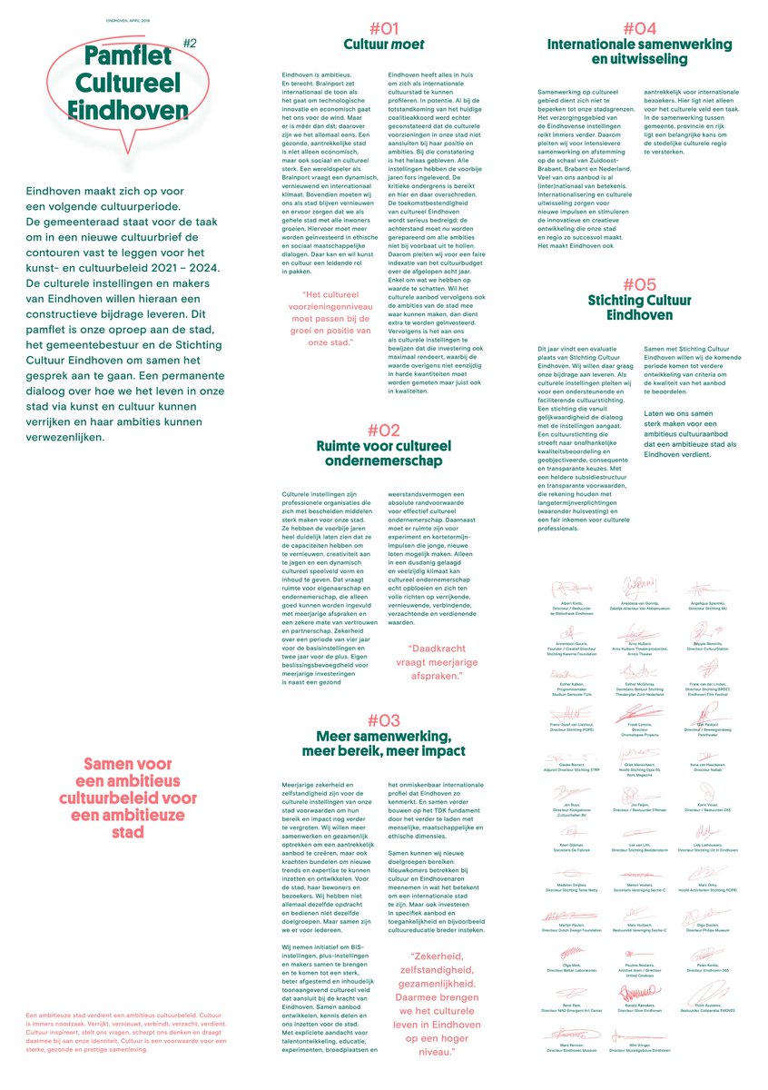 Parktheater's tweet photo. Hoe kunnen we het leven in onze stad via kunst en cultuur verrijken en haar ambities verwezenlijken? De Eindhovense culturele (bis)instellingen, waaronder wij, schreven er een pamflet voor. Lees het vooral! https://t.co/D0G66JIjZx