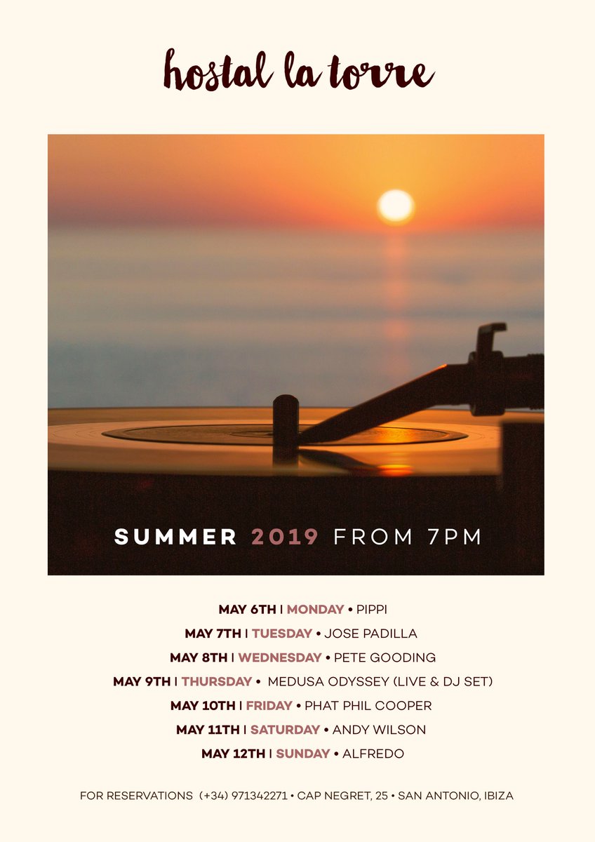 The Best Balearic Sunset  Spot on the Island at Hostal La Torre
Every Mondays from May to Oct 2019 <a href="/Hostallatorre/">Hostal La Torre</a> <a href="/Dj_Pippi_Ibiza/">Dj Pippi</a>