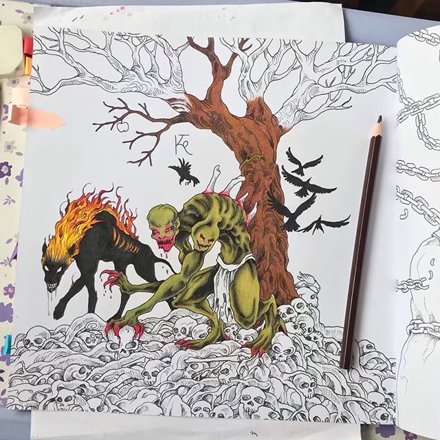 kiah_errol's tweet photo. The tree is coming along slowly ๐#mythomorphia #mythomorphiacoloringbook #mythomorphiaghoul #kerbyrosanes #adultcolouring #adultcolouringbook #morphiacolouring #pencilcrayons #newdoer #newdoercoloredpencils #fabercastell #polychromos #ghoul #wendigo โฆ https://t.co/KVtW7Xc6oz https://t.co/GH4p0o9grK