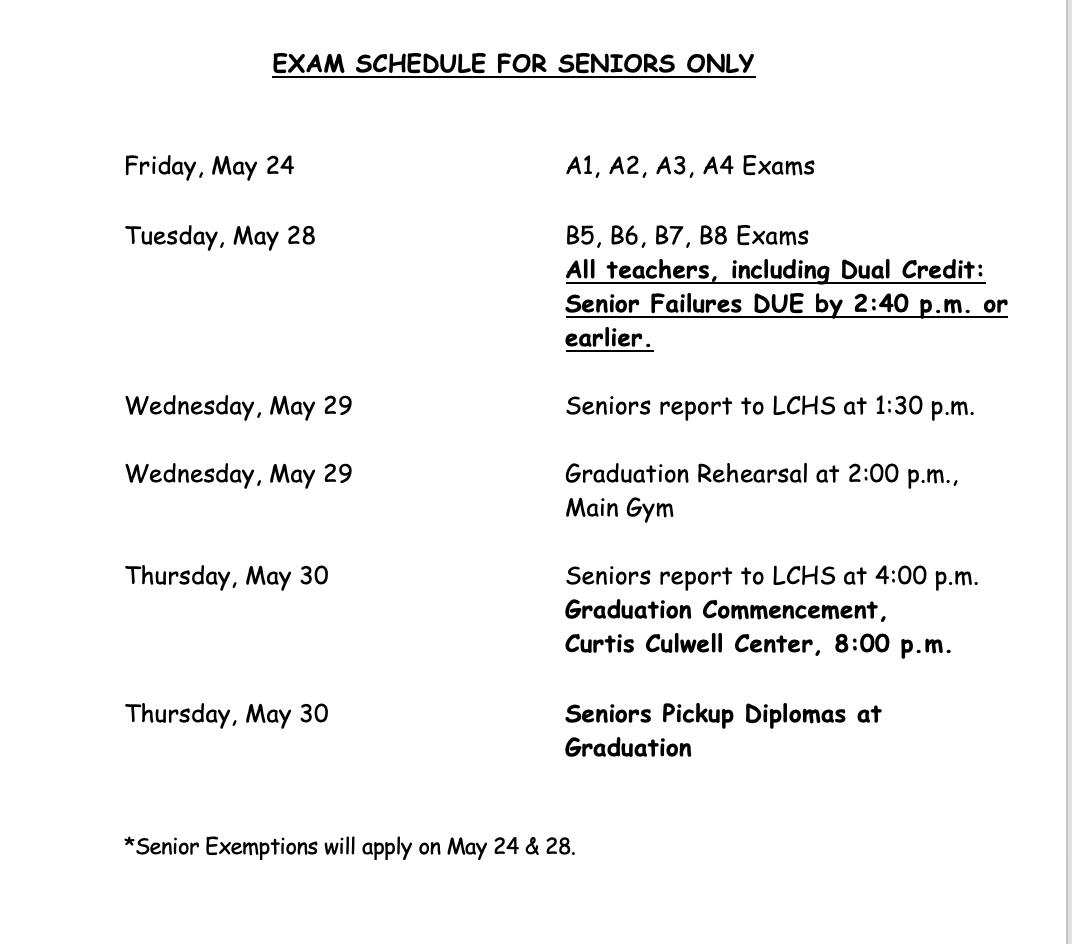 Here is the EXAM SCHEDULE for the end of the year. #BeRevolutionary #WeAreLC