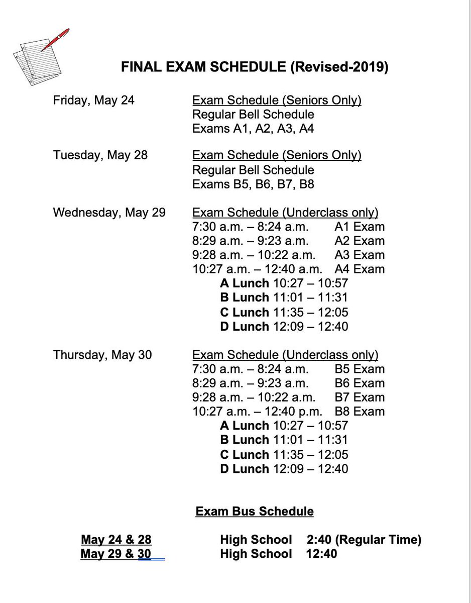 LCHS_Patriots's tweet photo. Here is the EXAM SCHEDULE for the end of the year. #BeRevolutionary #WeAreLC https://t.co/7eBYq8QPNA