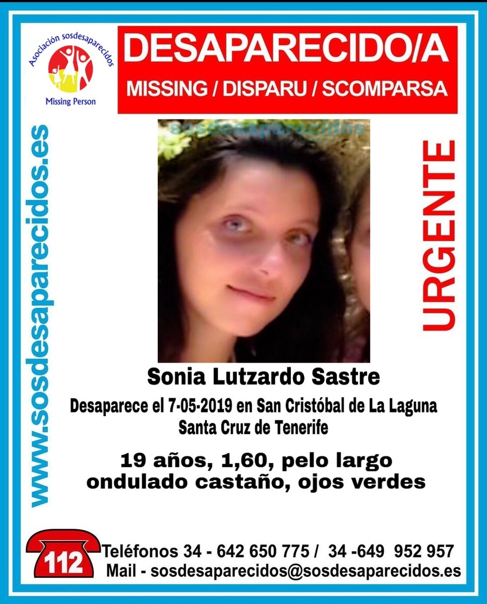 guardiacivil's tweet photo. 🆘#URGENTE⚠️ 

Esta es Sonia y ha #desaparecido en San Cristóbal de la Laguna #SantaCruz #Tenerife

Si la has visto llámanos
 ☎062 
 ☎091
 ☎112 

#Colabora, tu RT no cuesta nada y puede ayudarle. https://t.co/e6e9KiiCYZ