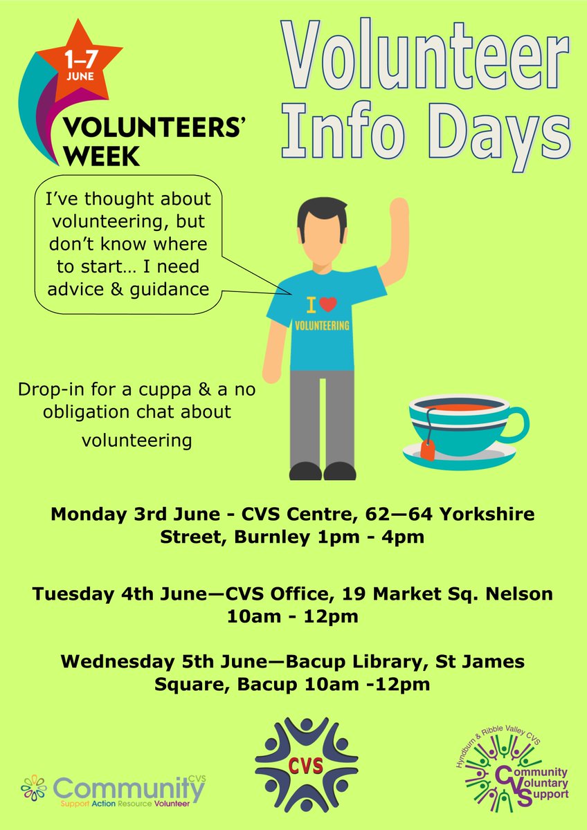 Interested in #volunteering?

Come on down to #Bacup #Library #today from 10am-12pm for a free, no obligation chat with one of our #volunteer experts

Drop-in, no appointment necessary

<a href="/BPRCVS/">BPRCVS</a> #VolunteersWeek #Volunteer #Rossendale