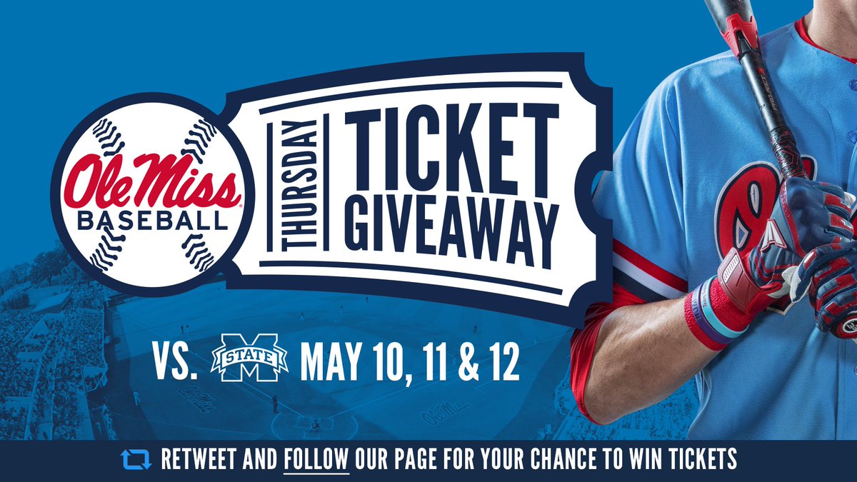 OleMissBSB's tweet photo. It is time for the last Thursday Ticket Giveaway of the regular season! 

Be sure to retweet this post for a chance to win two tickets for a game this weekend! https://t.co/dB2ygKusPK