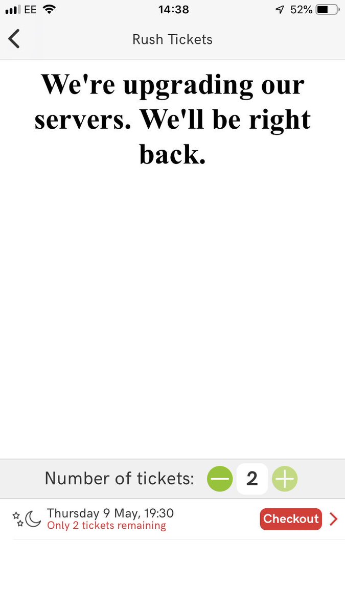 JessicaJolley1's tweet photo. @TodayTixUK what is going on? I’ve been trying to buy rush tickets and they say there are two available but it’s not letting me get any further? Can you help me? https://t.co/YocCU9GTf7