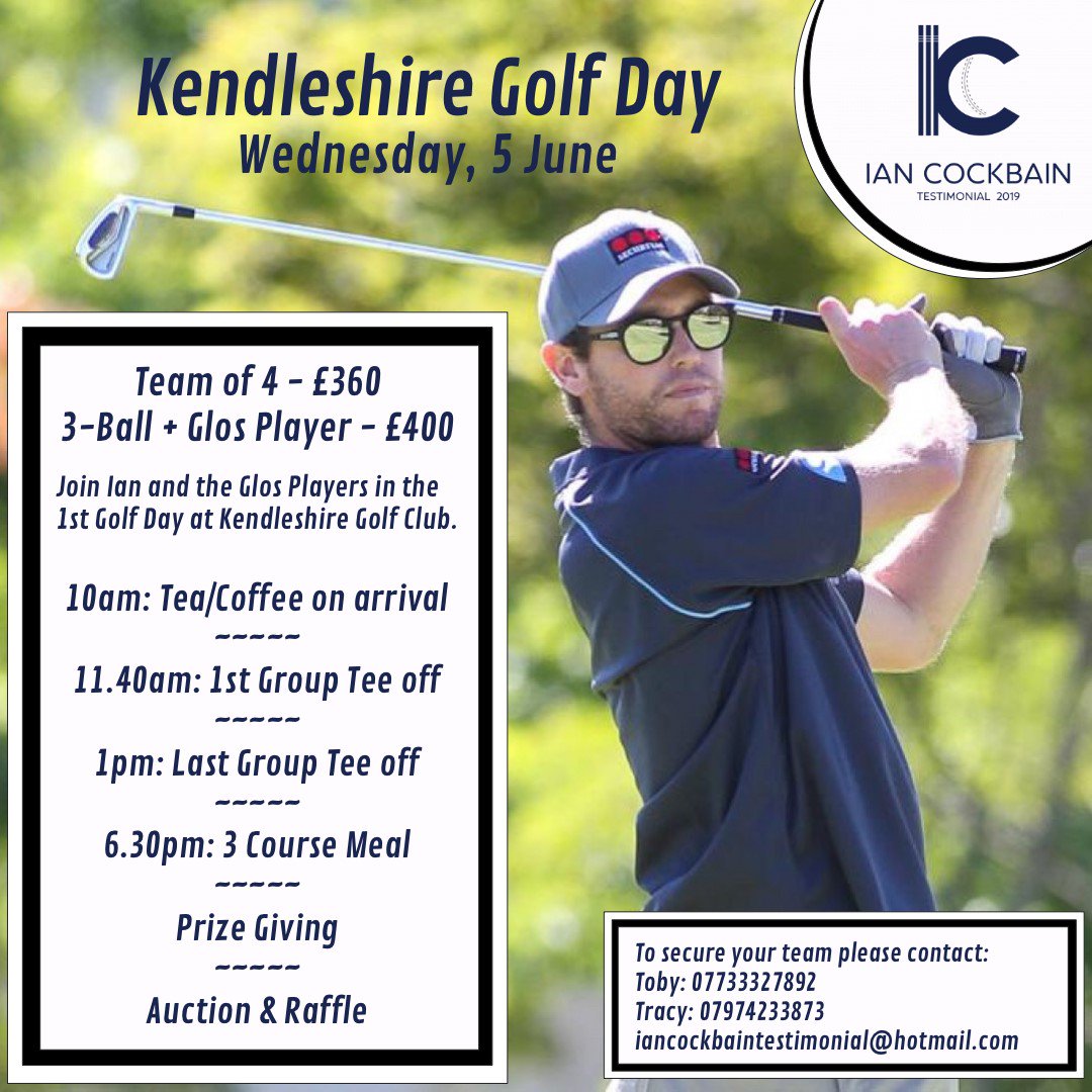 Support @iancockbain2019 Testimonial and book your team now for a round of golf with a current Gloucestershire Cricket Player #nothingquitelikebeingthere #roundofgolf #iancockbaintestimonial #kendleshiregolfclub #Gloucestershirecricket #golf