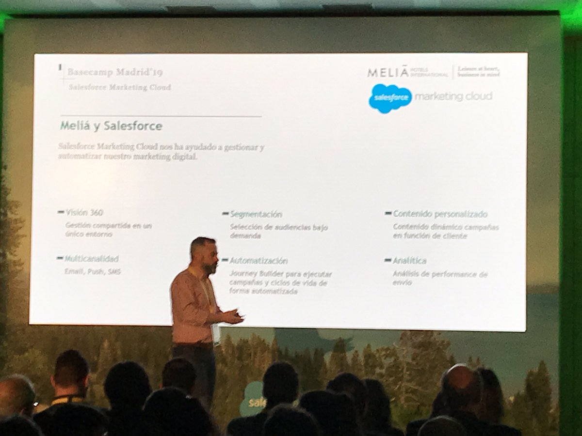 JordiOsso's tweet photo. El cliente, centro del ecosistema Meliá. @MeliaHotelsInt compartiendo su proyecto Marketing Cloud en #basecampMAD Gracias! . #salesforce  #salesforceES https://t.co/ftkAuLT7SF