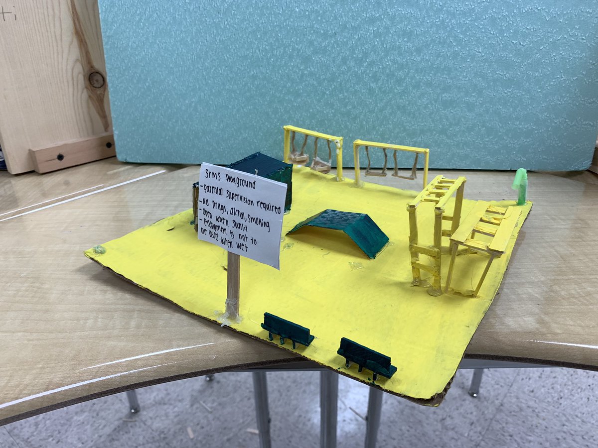 JamesHemming4's tweet photo. Student 3D computer model and physical Model of playground @CTE_BaltCoPS @rakersREA @SRMS_Principal @rbowden911 #bcpsengineering https://t.co/qqggV19NLL
