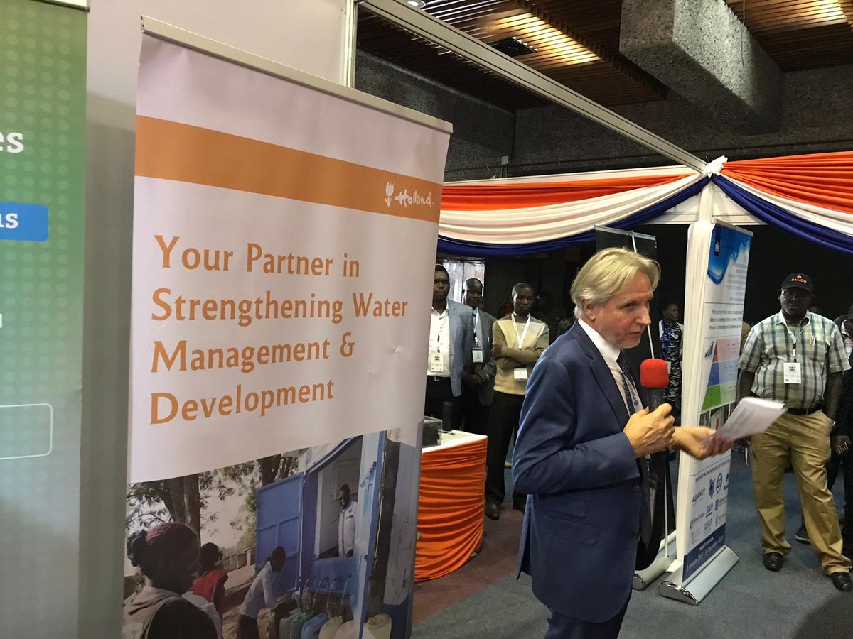 VEI_NL's tweet photo. Dutch Ambassador presents at Dutch Pavilion: ‘Securing a Climate Resilient Water Sector through Dutch-Kenya Partnerships’ #WASPAConference2019 #WASPAConferenceAndExpo2019 @NLinKenya @SNV_WASH @VEI_NL @AquaforAll https://t.co/ThpvIXDIa7