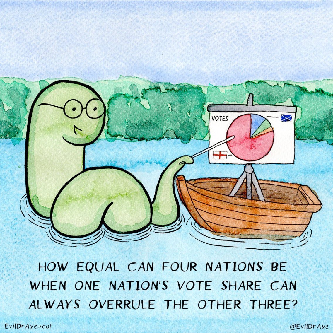 evildraye's tweet photo. You may have noticed I haven't been publishing many cartoons lately. That's because I'm working on two other projects, one is a graphic novel, but the other is The Loch Yes Monster, the second Evil Dr. Aye book. This cartoon features artwork from one of the pages :) #insyref2 https://t.co/iKSv9oGQuO
