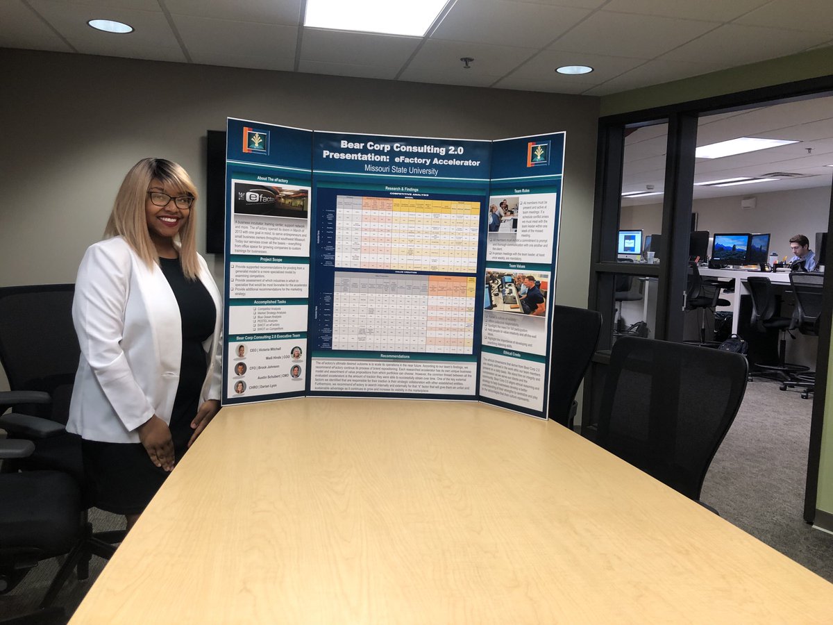 efactorySGF's tweet photo. We ❤ working with @MissouriState
@MOStateCOB students 🤩 Victoria & her group did an awesome job on their #efactoryaccelerator consulting project! https://t.co/NoyavydGpK