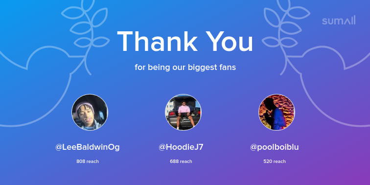 Our biggest fans this week: LeeBaldwinOg, HoodieJ7, poolboiblu. Thank you! via sumall.com/thankyou?utm_s…