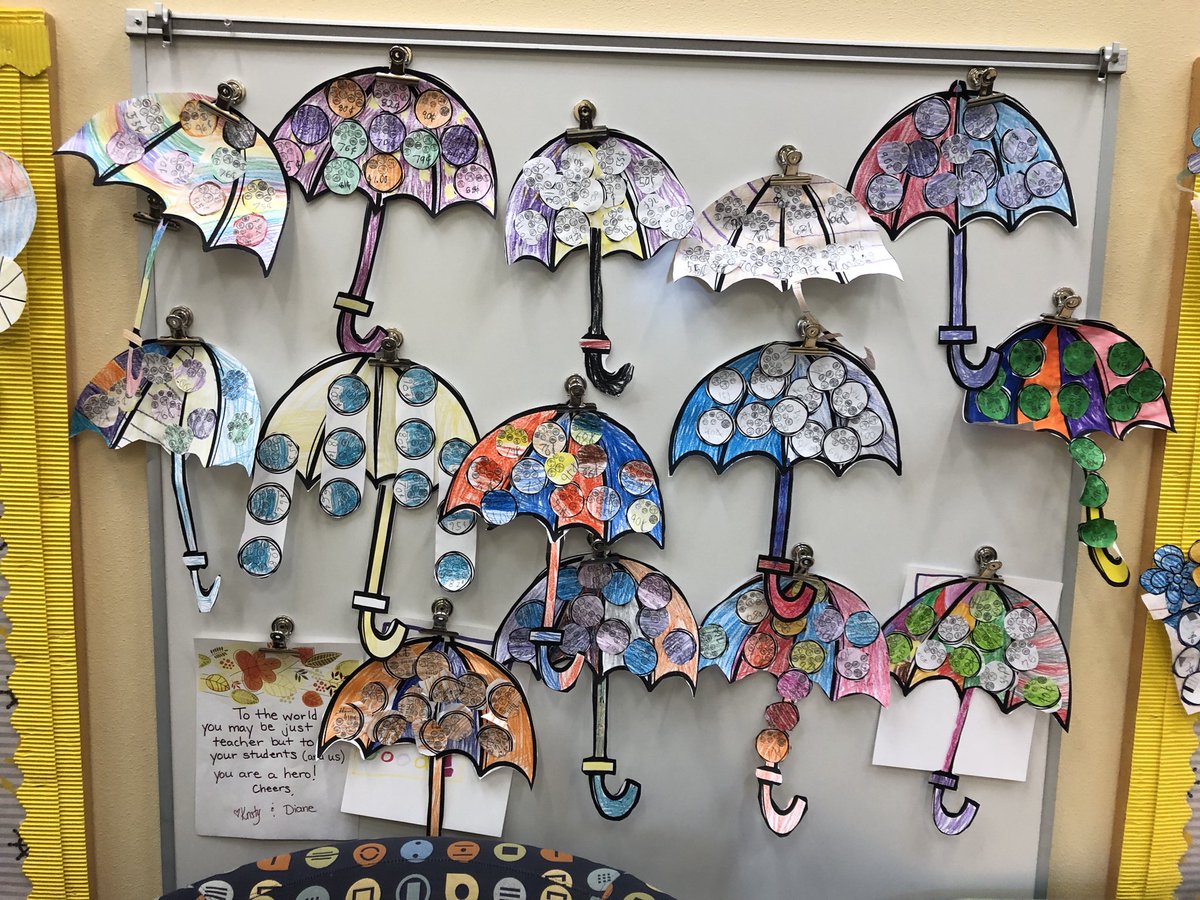 twatson_gpe's tweet photo. April Showers bring May Flowers bulletin board math art. Cinderella reading craft. #artinthehall #Landerschools https://t.co/QVyfGt5ocI