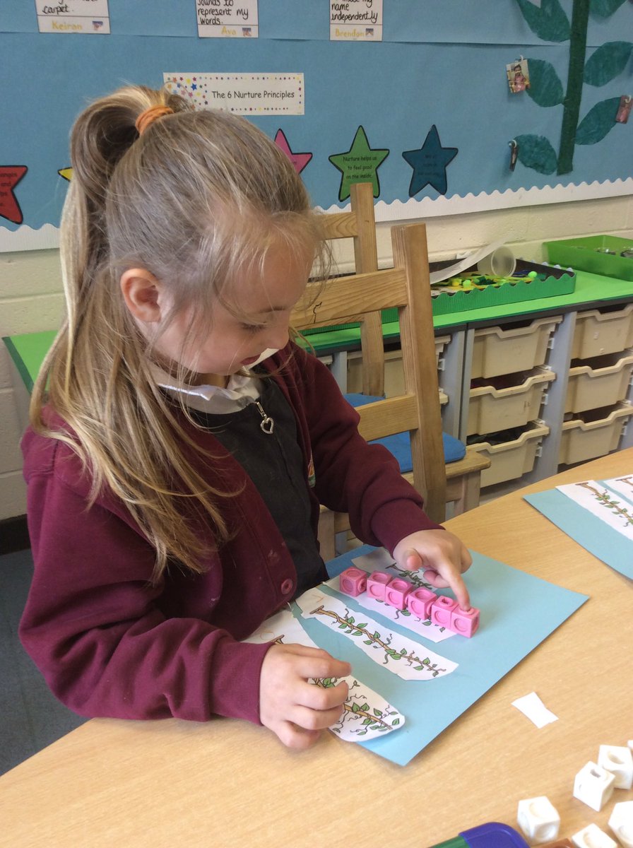 SunflowersMLP's tweet photo. @MissFlynnMLP We ordered the beanstalks correctly then used cubes to measure how tall each one was. We then counted the cubes and wrote the numbers down @MabLanePri 
#Numeracy 
#OnlyTheBest https://t.co/D7pKEatJ4l