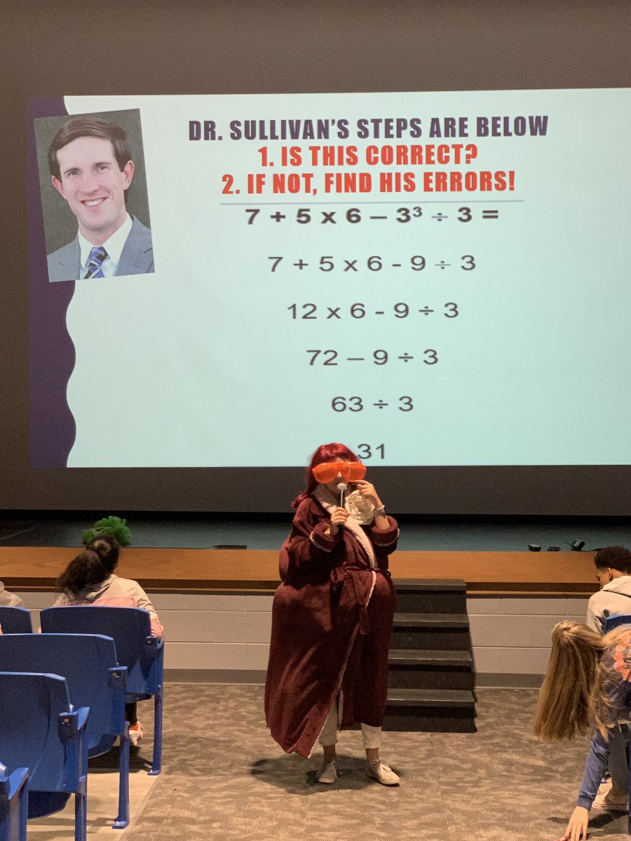 CoachThrone's tweet image. Aunt Sally revealing @DrJimmySullivan’s math knowledge to the 7th graders. He’s a great leader but he may need to check his work #OrderOfOperations @mcclurein7th @Stephan97095264 @JerniganMath @RockyForkMS