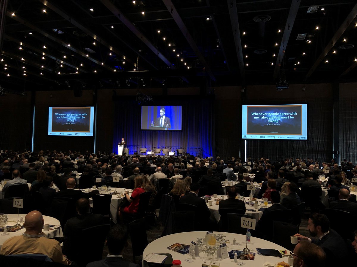 re_forums's tweet photo. Right now at #EREF19— @ABeconomist is giving his keynote address on the outlook for Alberta's economy, sponsored by @BentallKennedy. It's the start of a great day full of interesting speakers! https://t.co/Lm3wXBkHVI