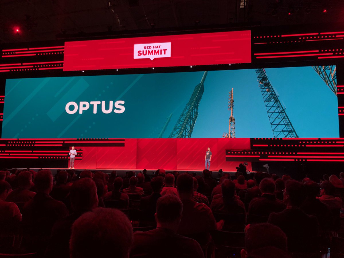 RedHatTelco's tweet image. @Optus on stage at @RedHatSummit showcasing how to digitalise phone conversations thanks to @RedHat #OpenShift4 by enabling note taking chat and breaking down languages barriers with simultaneous translations = #Telco voice genie!