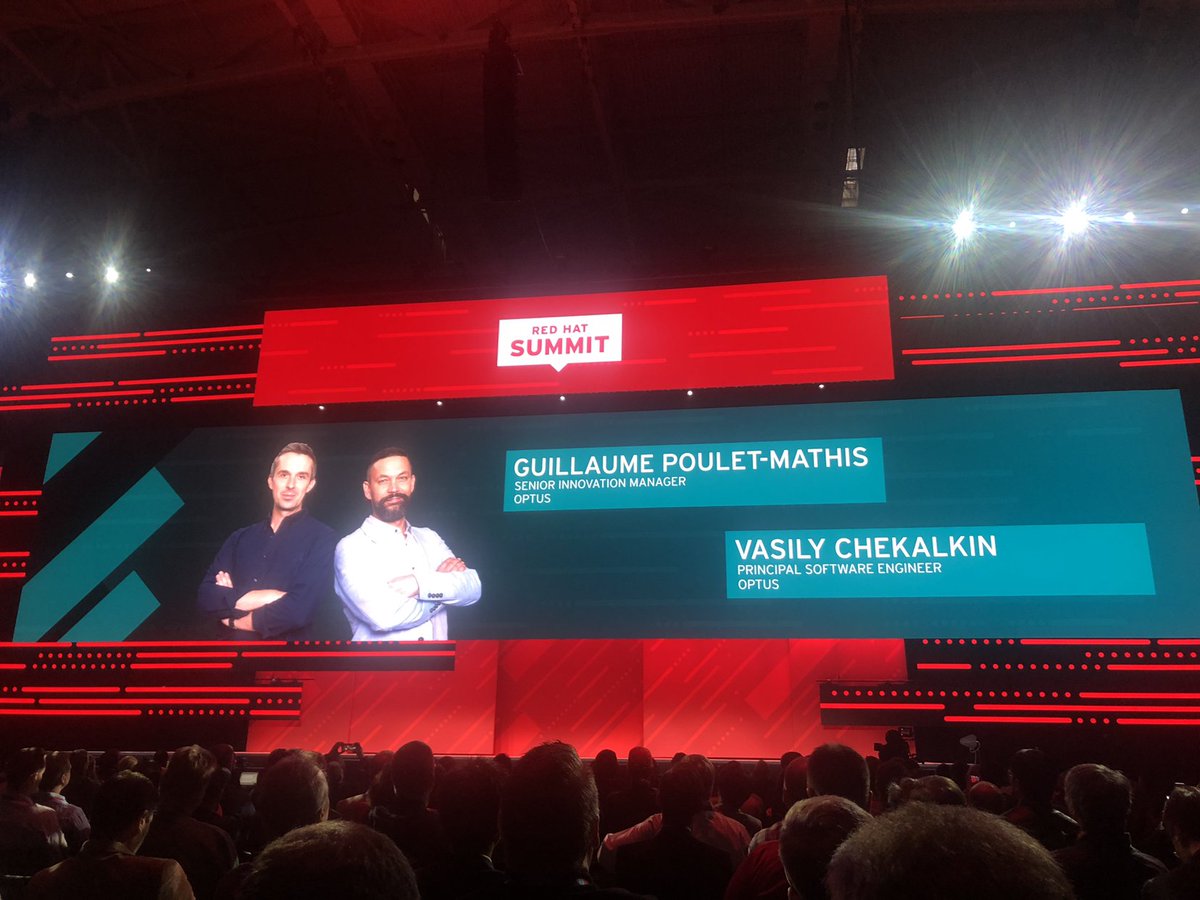 RedHatTelco's tweet image. @Optus on stage at @RedHatSummit showcasing how to digitalise phone conversations thanks to @RedHat #OpenShift4 by enabling note taking chat and breaking down languages barriers with simultaneous translations = #Telco voice genie!