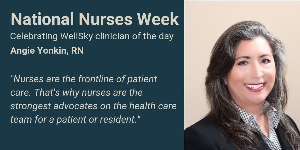 WellSkyHealth's tweet image. Today during #NationalNursesWeek, we’re celebrating WellSky clinician, Angie Yonkin, RN. 

Read this powerful Q&amp;amp;A to learn about Angie’s extensive nursing career and how her patient advocacy made a difference for a young mom: bit.ly/2Jb6j2H