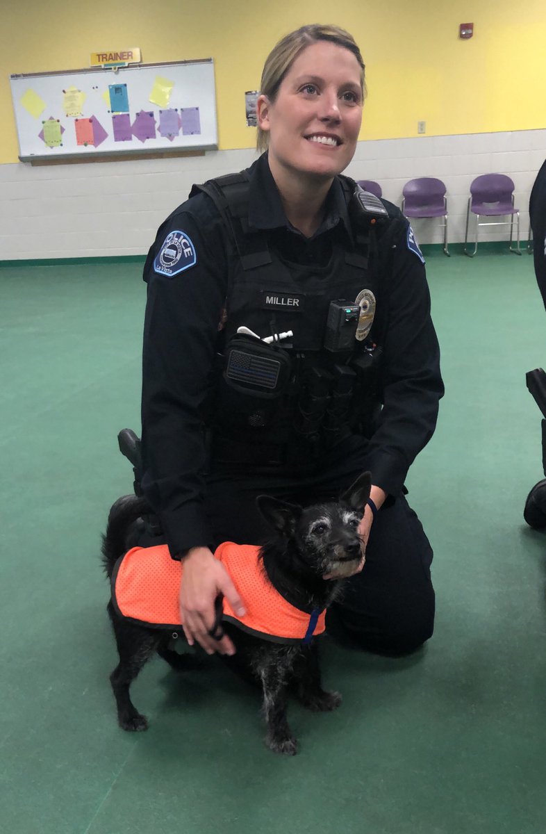 NEHumaneSociety's tweet photo. It’s time for #K9CopForADay! Jax and Lily will be riding around with @OfcJeanetteLVPD and @ofcdmiller15085 from @lavistapolice today! https://t.co/cczineN07N
