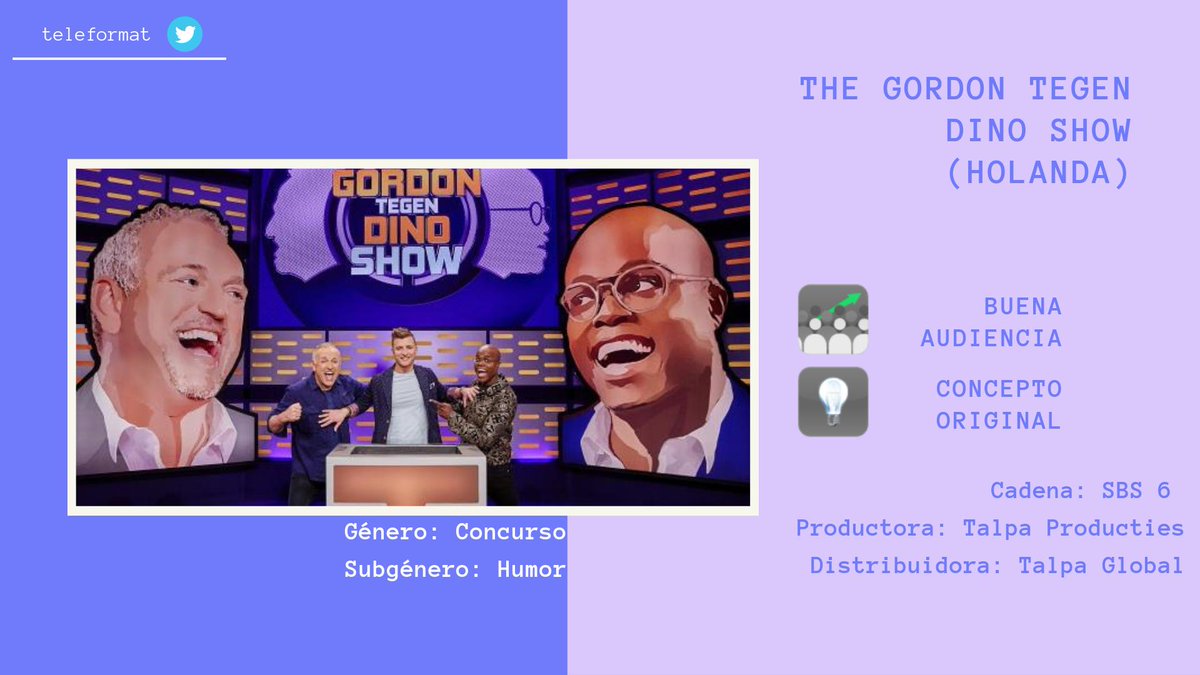 teleformat's tweet photo. El #formato de humor #holandés #TheGordonTegenDinoShow es otro de los #estrenos de abril que destacamos en #Teleformat. No te pierdas el listado completo gratis aquí: 

https://t.co/YWCOlxak4X

#formatos #programas #TV #internacional #informe #television @TalpaNetwork @SBS6 https://t.co/ibkOc6efod