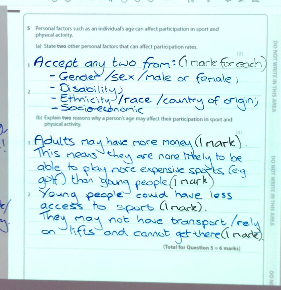 LimehurstPE's tweet image. M O D E L   A N S W E R

How age can affect participation. 

Paper 2. 
#gcseperevision 

@LimehurstAc
