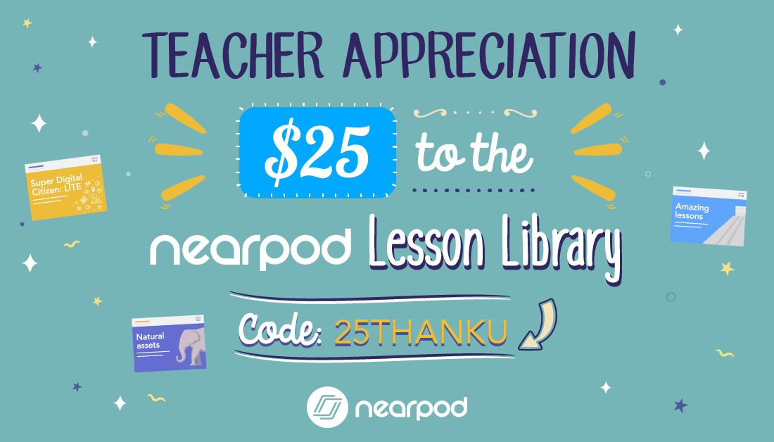 nearpod's tweet photo. For #TeacherAppreciationWeek, FREE $25 Content voucher to Nearpod's lesson library! 🎉🛍

Enter code: 25THANKU 🛍
https://t.co/QfEXThj03P

Retweet to let others know! #TeacherAppreciation https://t.co/DL5NDXGDTC