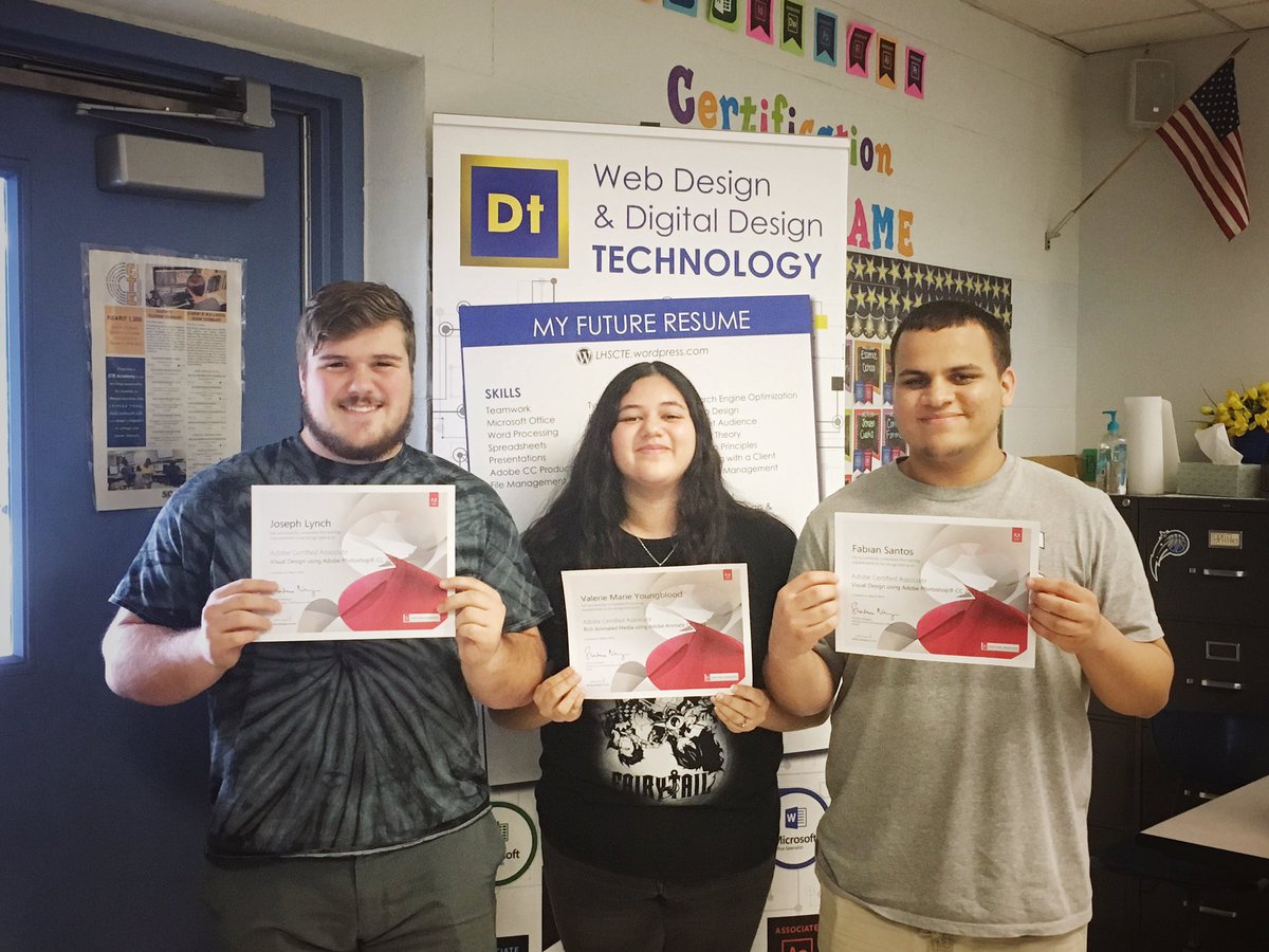 LymanDesignTech's tweet photo. πππ #Classof2019 Seniors Joey L, Valerie Y, and Fabian S earned a total of 15 software certifications in high school!! Valerie is going on to study at @FullSail and these gentleman are taking their studies to @SeminoleState #CTE #WeAreProudOfYou #CertifiedwithBB https://t.co/wJ59oMI0I8