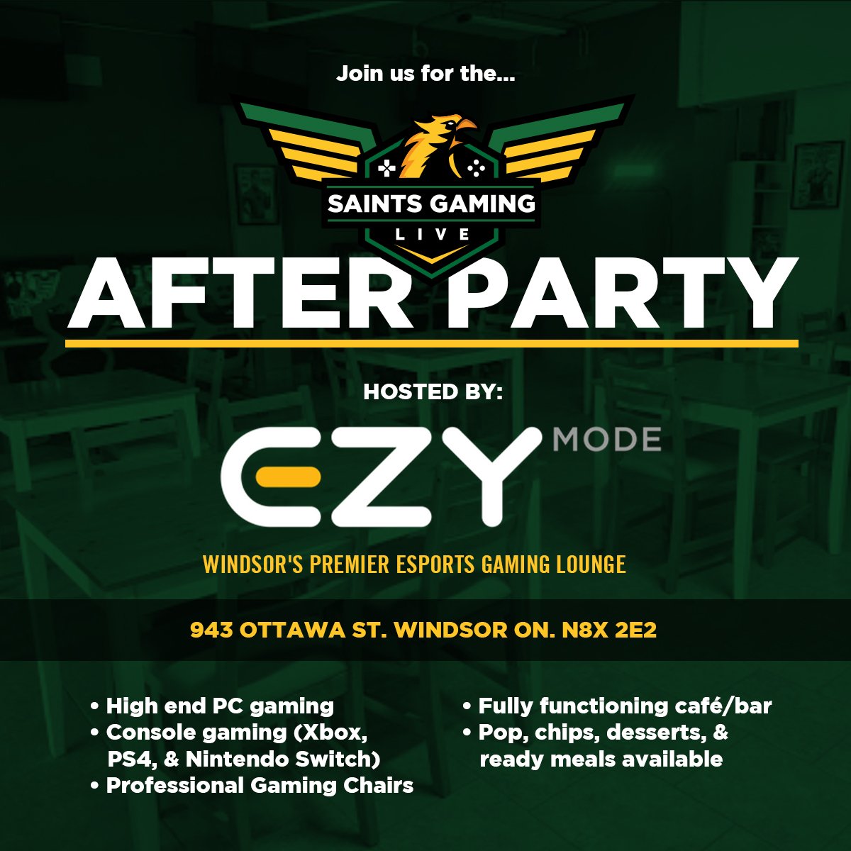 SaintsGamingCA's tweet photo. ๐ AFTER PARTY ๐
What LAN isn't complete without an after party? Carry the fun over from #SGL2019 to #EZYMode, Windsor's premiere gaming lounge ๐ฎ
Can't wait to see you there ๐ https://t.co/W5VVqRg8CO