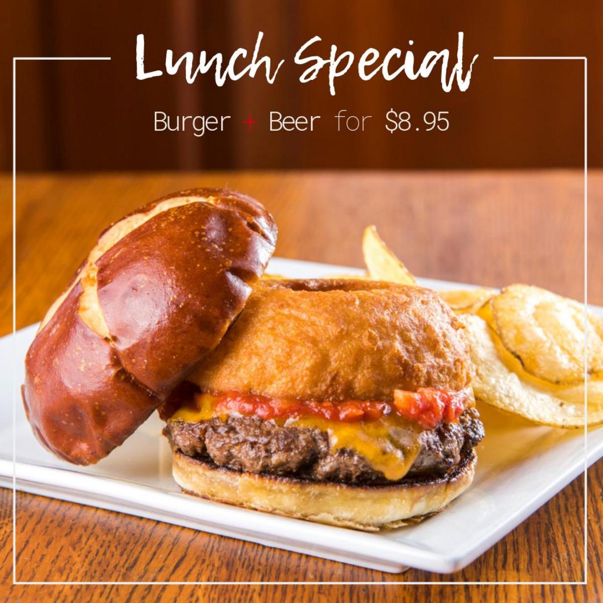 This is going to make your weekday from good to great: Grab a burger and a beer for only $8.95 on Monday through Friday from 11 AM to 3 PM!