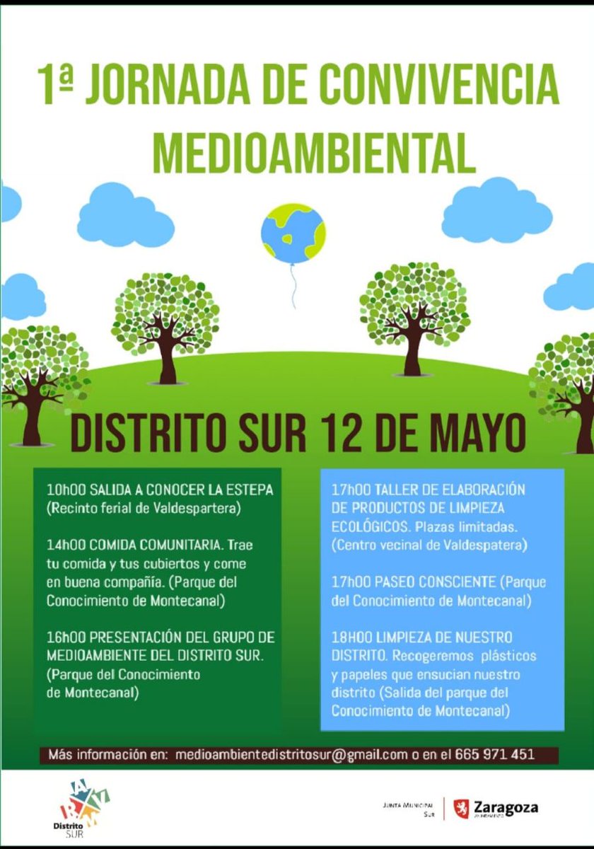 PlatDistritoSur's tweet photo. Os invitamos a participar en la primera Jornada de convivencia Medioambiental en #DistritoSur @zaragoza_es de 10 de la mañana hasta las 18h os esperamos. #MesaParticipaciónVecinal https://t.co/DXTHdKrWjE