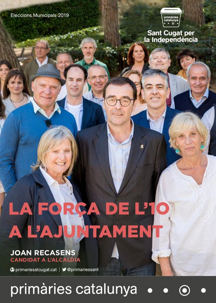 PrimariesSant's tweet photo. Aquest vespre donarem el tret de sortida a la campanya electoral de les #EleccionsMunicipals2019 🗳

📍 Plaça de l'Ajuntament de #SantCugat
⏰ 22:30h

El nostre alcaldable, @joanrecasens, hi serà present juntament amb tots els candidats de @PrimariesSant. #RecuperaElPoder https://t.co/glPF2yRhUF
