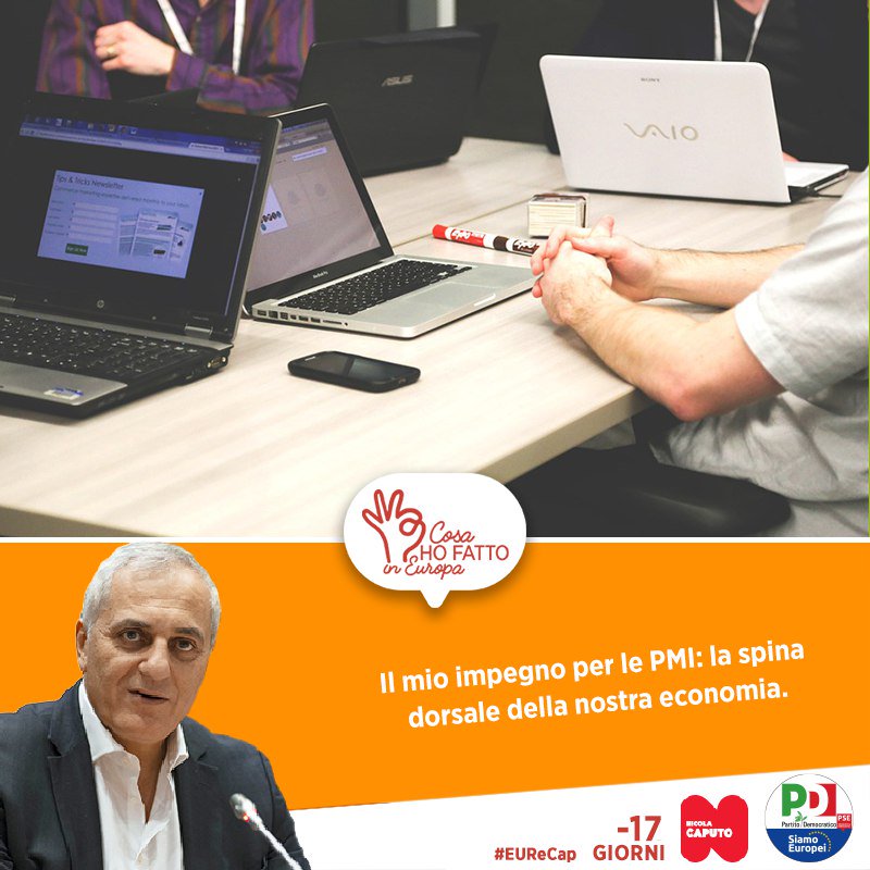 NicolaCaputo's tweet photo. #Meno17
Continua il #Countdown alle #EP2019 raccontando cosa ho fatto in questi 5 anni da Parlamentare Europeo. Oggi vi parlo della mia attività in favore delle PMI.
https://t.co/ADKvCsOQcq
#Caputo2019 #CosaHofattoInEU #Europee2019 #EuropaSiamoNoi https://t.co/m7jFPtcrnT