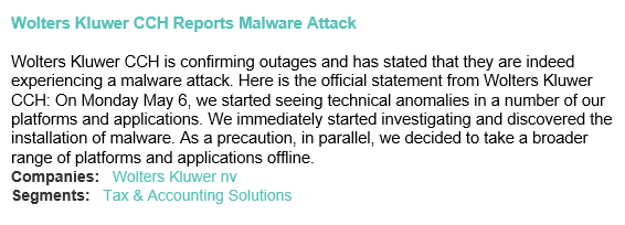 PubSolutionsInt's tweet photo. "As a precaution... we decided to take a broader range of platforms and applications offline." Once again #cybercrime is causing chaos in ways that impact #publishers, #libraries and the whole #academic #research community. #LossOfAccess #Access https://t.co/2aFnYHSmnq