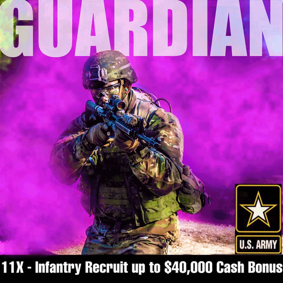 Army Fort Worth Ridgmar Recruiting Station (@goarmydfw) on Twitter photo Infantry and a $40,000 bonus! What’s not to love! 😁 #InOurBoots Text OB63 to 462-769 to see if you have what it takes! <a href="/FTWRecruitingCO/">Fort Worth Recruiting CO</a> <a href="/ArmyDallas_VRT/">U.S. Army VRT Dallas</a> <a href="/USARDallasBNCDR/">Dallas BN CDR</a> <a href="/usarec/">U.S. Army Recruiting</a> <a href="/GoArmy/">GoArmy</a> <a href="/Spiker08085387/">Spiker</a> @CSM_Dallas Infantry and a $40,000 bonus! What’s not to love! 😁 #InOurBoots Text OB63 to 462-769 to see if you have what it takes! <a href="/FTWRecruitingCO/">Fort Worth Recruiting CO</a> <a href="/ArmyDallas_VRT/">U.S. Army VRT Dallas</a> <a href="/USARDallasBNCDR/">Dallas BN CDR</a> <a href="/usarec/">U.S. Army Recruiting</a> <a href="/GoArmy/">GoArmy</a> <a href="/Spiker08085387/">Spiker</a> @CSM_Dallas