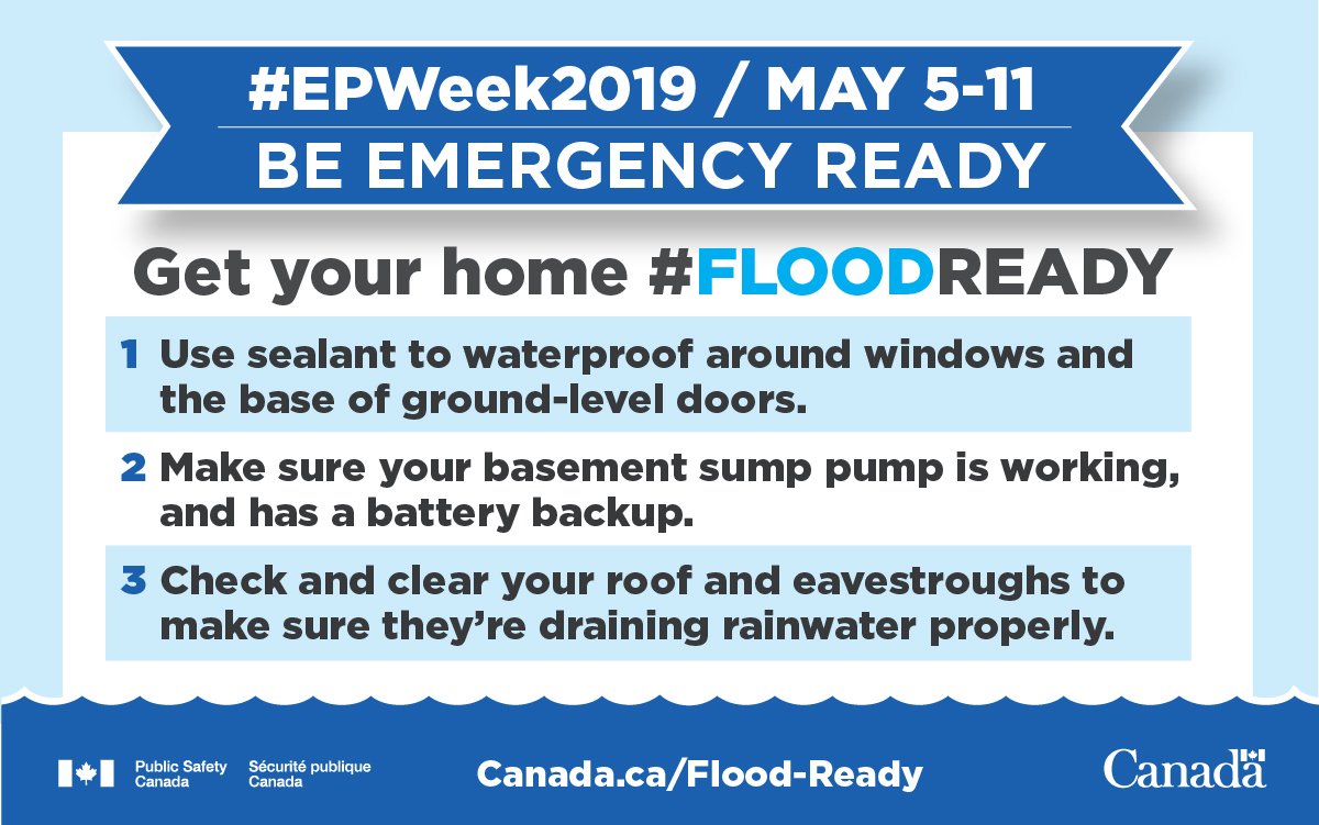 It’s #EPWeek2019, and #floods are on everyone’s minds.

Check out these resources we developed with @Get_Prepared for tips and print-ready checklists to help you make your home more #FloodReady: Canada.ca/Flood-Ready