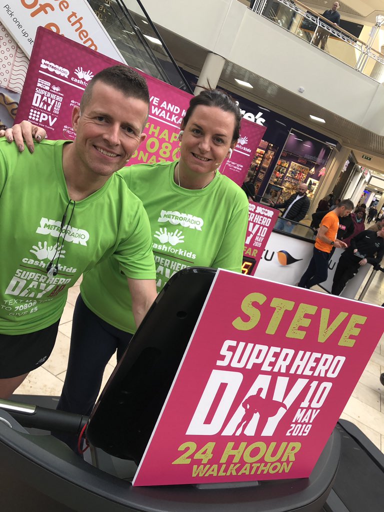 TheSandK's tweet photo. We’re about to start our #24HourWalkathon at @intuMetrocentre Exhibition Square for @CashforKidsNE #SuperheroDay from 5pm until 5pm tomorrow. Come along, give us some support and please donate! 👣 https://t.co/nVUUicTSVH