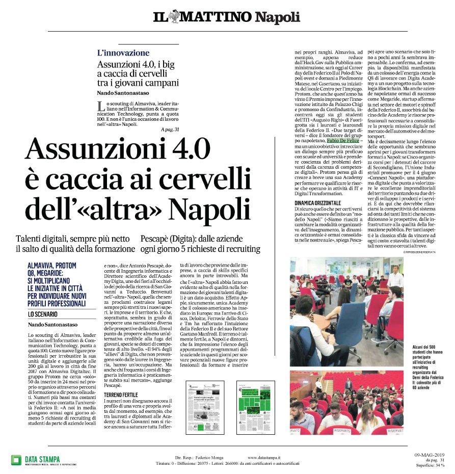 Protom_'s tweet photo. Altro
Da talenti a professionisti della Digital transformation.
@UninaIT @mattinodinapoli @Q8inItalia @DeloitteItalia #DigitaAccademy #Almaviva #DigiCamp #Protom #talent #digitaltransformation #Napoli https://t.co/3sj2yfDeZk