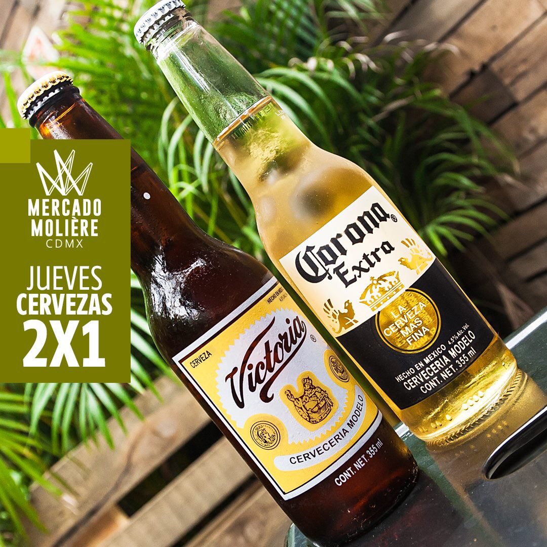 ¡Ven a #MercadoMolière y aprovecha el 2x1 en todas nuestras cervezas! #ThursdayMotivation