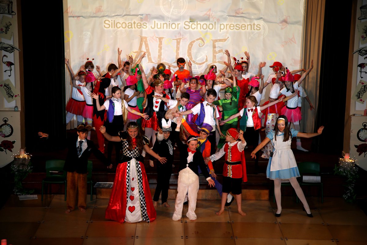 silcoatesschool's tweet photo. 48 children from Years 5 and 6 will perform 'Alice the Musical' They are very excited to be part of the production. #LewisCaroll will guide the audience through the nonsense of #Wonderland to meet many of the well-known  characters along the way! @trwakefield @BigRedCurtain https://t.co/c2JMKYTrBk